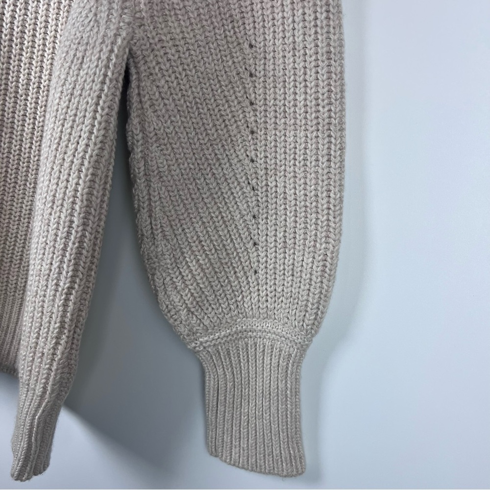 WRAP London Ribbed Chunky Knit Mock Neck Balloon Sleeve Sweater Cream SZ L (12) - Picture 5 of 11